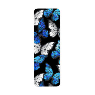 Étiquette Motif sans couture sombre avec Morpho papillons bl