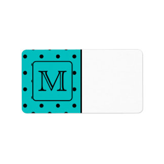 Étiquette Motif turquoise et noir Polka Dot. Monogramme pers