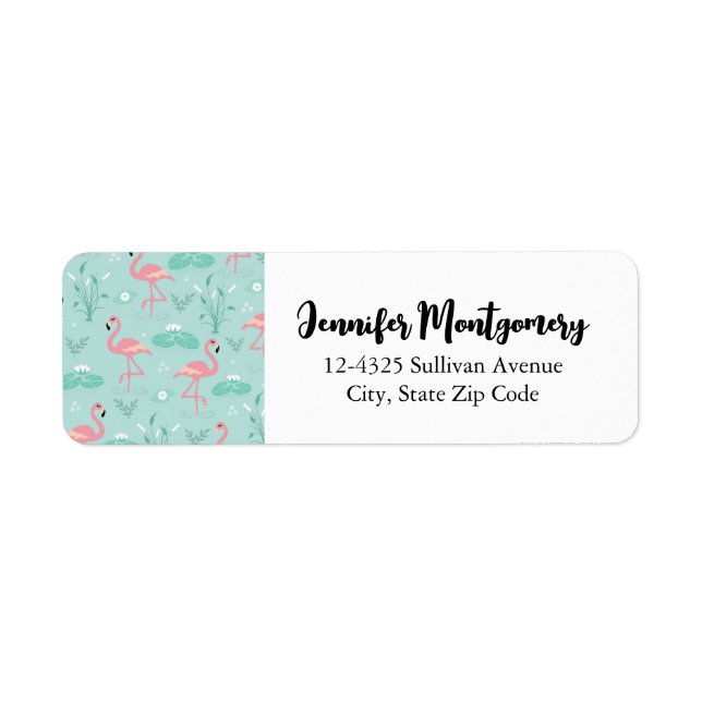 Étiquette Motif vert Flamants roses rose Pastel (Devant)
