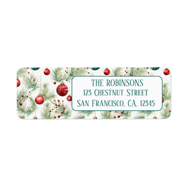 Étiquette Motifs de Noël vert et rouge - adresse de retour (Devant)