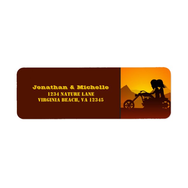 Étiquette Motorcycle Couple Mountain Sunset/Sunrise Adresse (Devant)