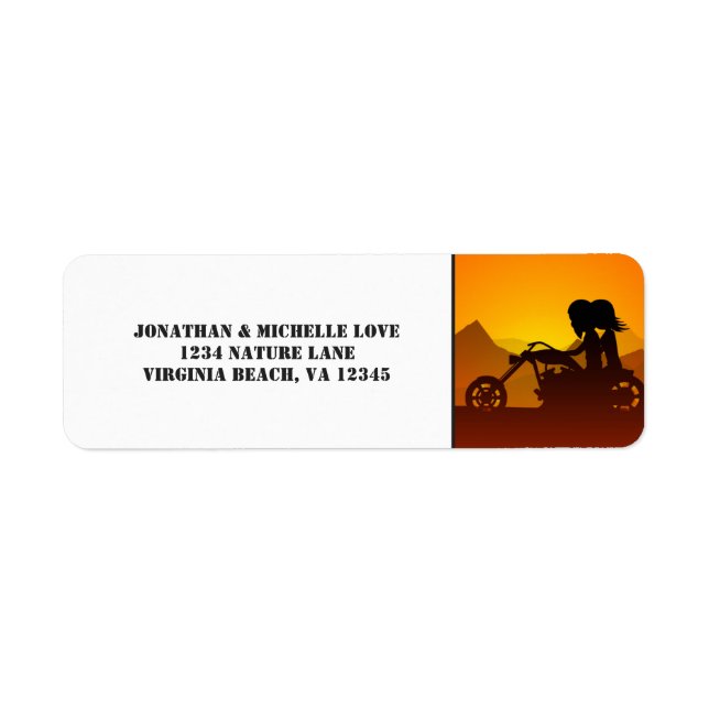 Étiquette Motorcycle Couple Mountain Sunset/Sunrise Adresse (Devant)