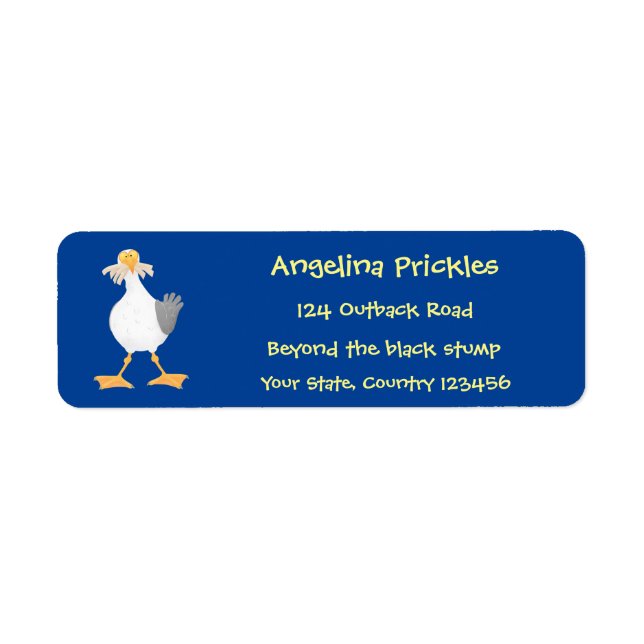 Étiquette Mouette drôle avec frites dessin animé (Devant)