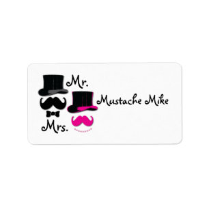 Étiquette Moustache, chapeau supérieur, arc cravate et perle