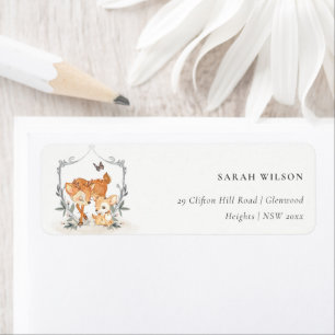 Étiquette Mum Deer Fawn Floral Crest Baby shower Adresse