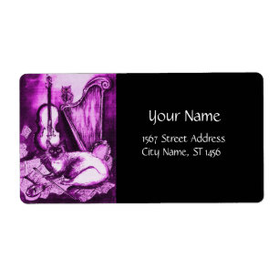 Étiquette MUSICAL CAT ,Pink Purple Violet  White and Black