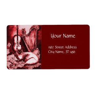 Étiquette MUSICAL CAT WITH OWL ,Red ,White