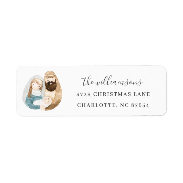 Étiquette Nativité Aquarelle Cute Simple Adresse de Noël (Devant)
