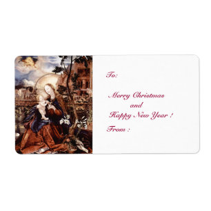 ÉTIQUETTE NATIVITÉ AVEC DES LILLES BLANCHES - MAGIE DE NOËL