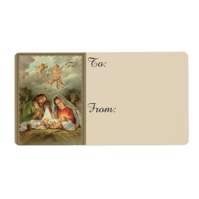 Étiquette Nativité de Noël Famille Sainte (Devant)