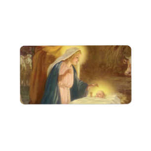 Étiquette Nativité de Noël Vintage, Marie Joseph Bébé Jésus