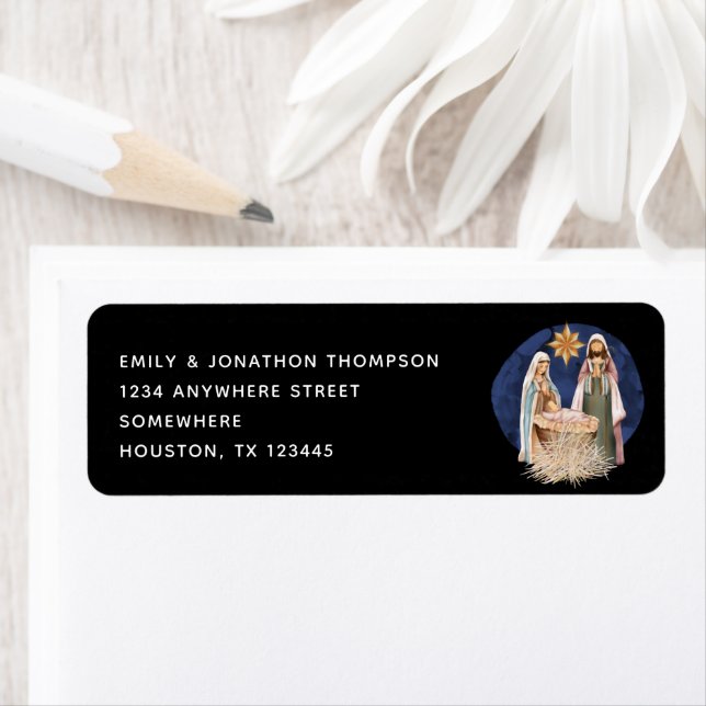 Étiquette Nativité Nom Retour Adresse Noir Noir (En situation)