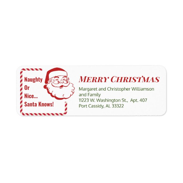 Étiquette Naughty Nice Père Noël Sucre de canne rouge Noël (Devant)