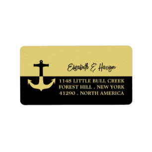 Étiquette Nautical Anchor - Black Gold - Beach Wedding