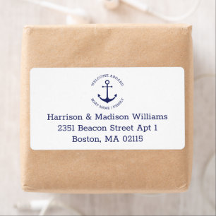 Étiquette Nautical anchor navy blue monogram Return Address
