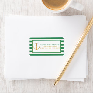 Étiquette Nautical Gold Anchor, Sea Green & Gold Wedding