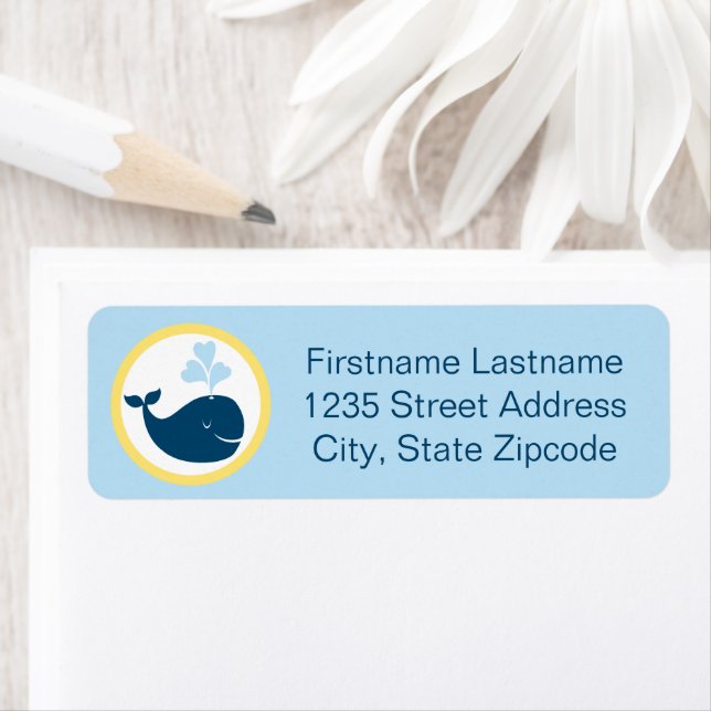 Étiquette Nautical Navy Blue Yellow Whale Adresse de retour (En situation)