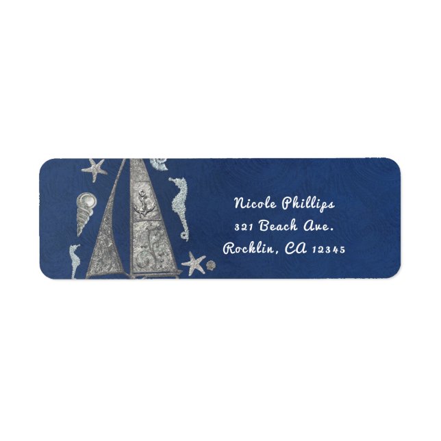 Étiquette Nautical Silver Boat & Beach Thèmes Invitation (Devant)