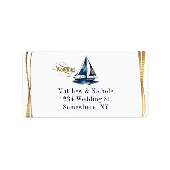 Étiquette Navy and Gold Nautical Boat Gold Frame Wedding (Devant)
