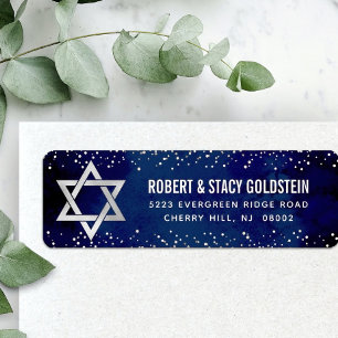 Étiquette Navy Bat Mitzvah Argent Pailleté Moderne Adresse