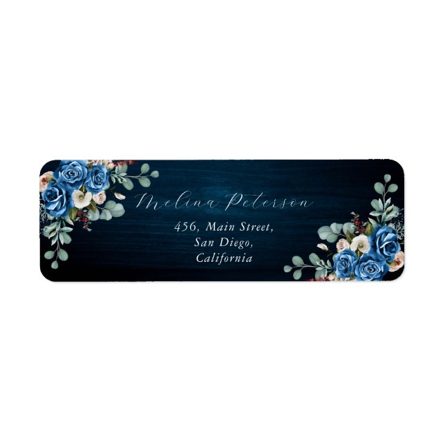Étiquette Navy Blue Blush Dusty Floral Mariage Adresse (Devant)