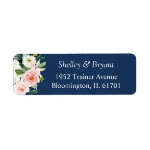 Étiquette Navy Blue Blush rose Floral Adresse de retour