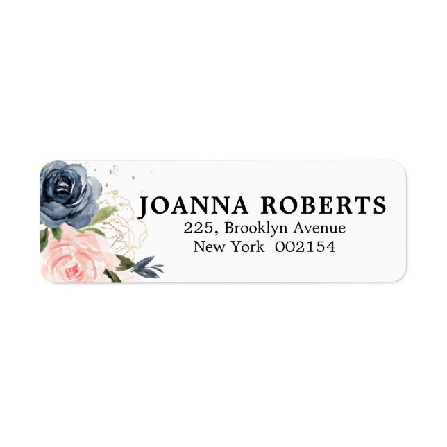 Étiquette Navy Blue Blush Rose Rose Rose rose Adresse botani (Devant)