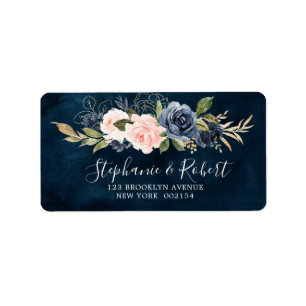 Étiquette Navy Blue Blush Rose Rose Rose rose Adresse botani