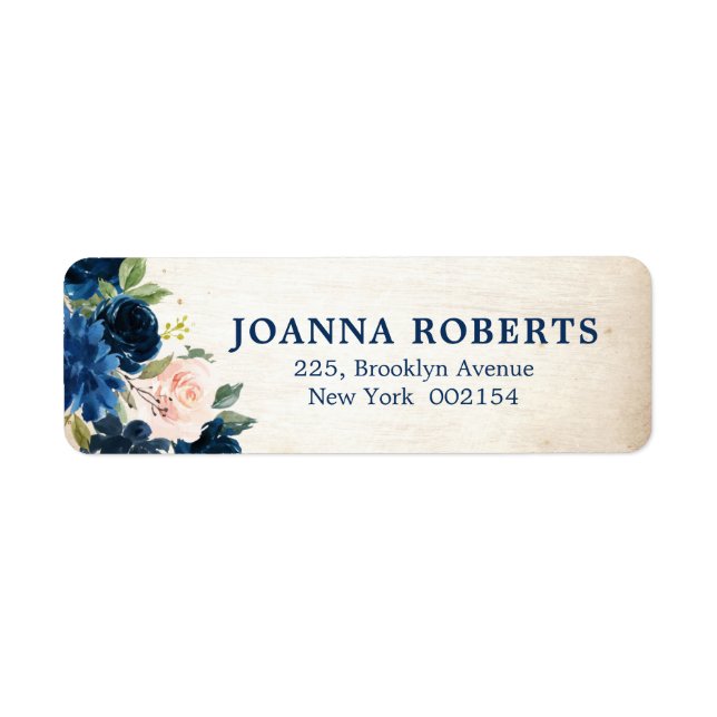 Étiquette Navy Blue Blush Rose Rose Rose rose Adresse botani (Devant)