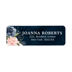 Étiquette Navy Blue Blush Rose Rose Rose rose Adresse botani