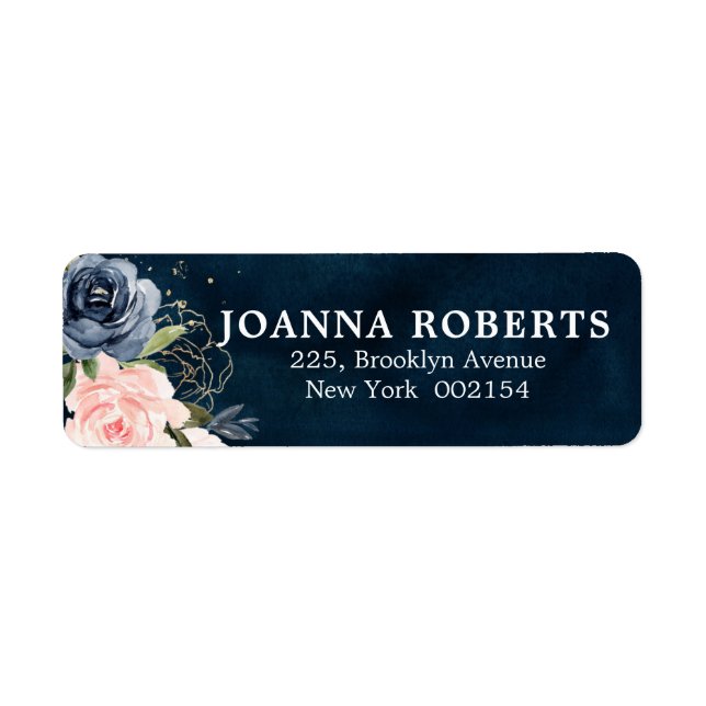 Étiquette Navy Blue Blush Rose Rose Rose rose Adresse botani (Devant)