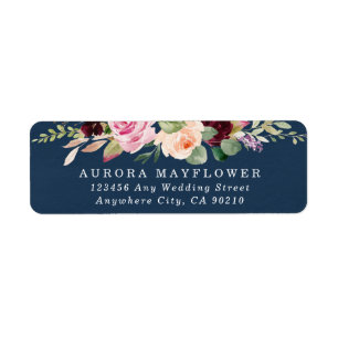 Étiquette Navy Blue Burgundy Gold Blush rose Mariage Adresse