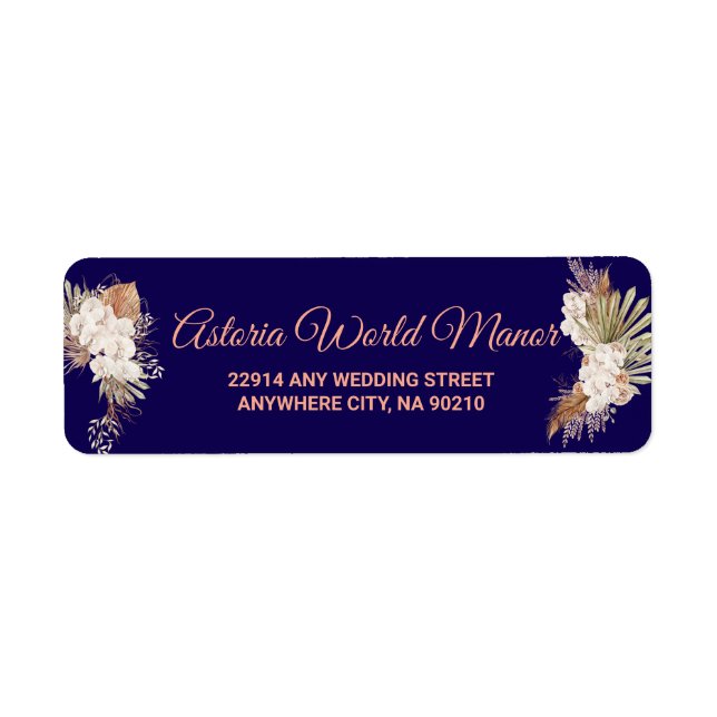 Étiquette Navy Blue Burgundy Gold Blush Wedding address (Devant)