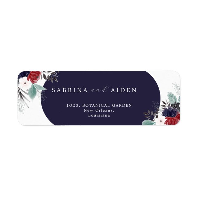 Étiquette Navy Blue Burgundy Gothique Floral Mariage Adresse (Devant)