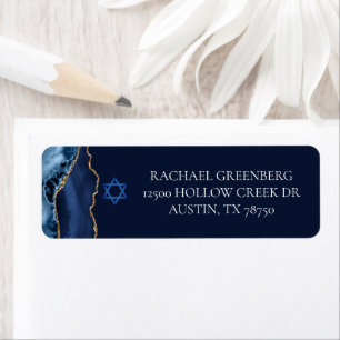 Étiquette Navy Blue Gold Star of David Jewish Adresse de ret