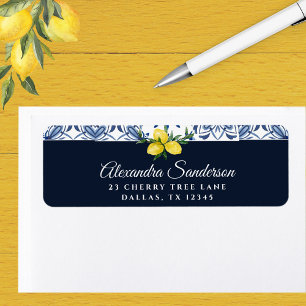Étiquette Navy Blue Italian Lemon Adresse de retour