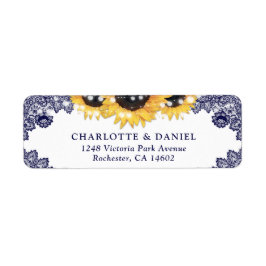 Étiquette Navy Blue Lace Rustic Sunflower Return Address