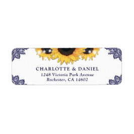 Étiquette Navy Blue Lace Sunflower Return Address Wedding