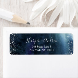 Étiquette Navy Blue Ombre Aquarelle Argent Adresse de retour