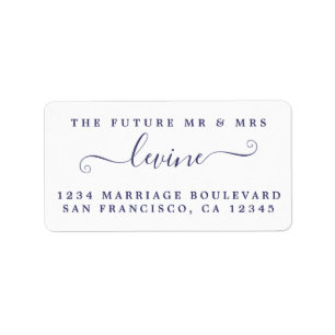Étiquette Navy Blue Script Future M. Mme Retour Adresse