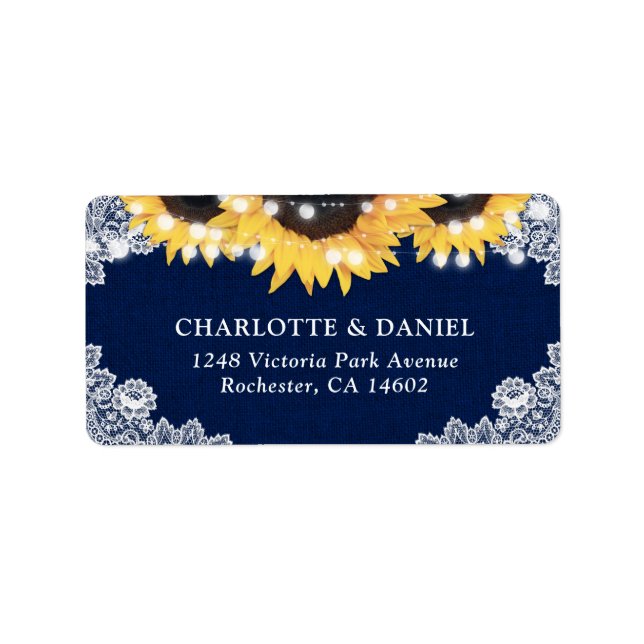 Étiquette Navy Blue Sunflower Burlap Lace Address Labels (Devant)