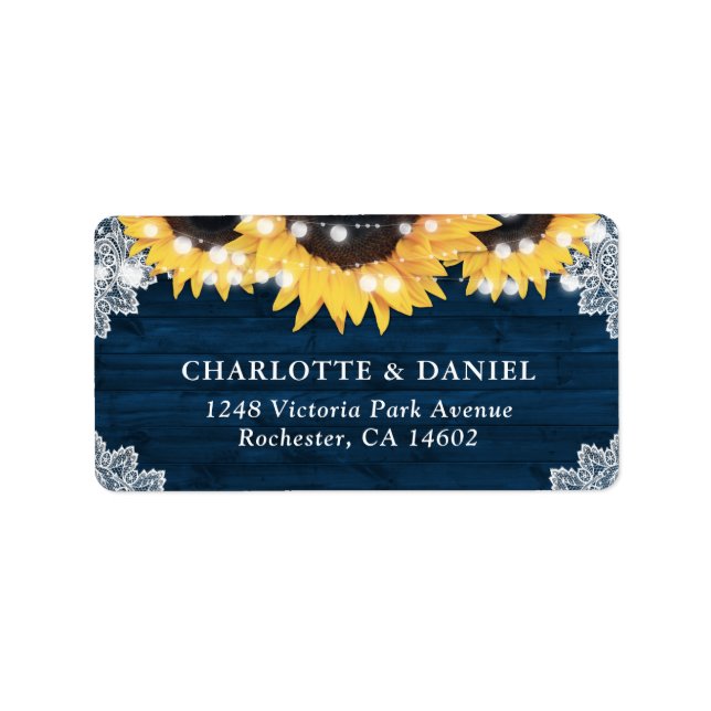 Étiquette Navy Blue Sunflower Wood Wedding Address Labels (Devant)