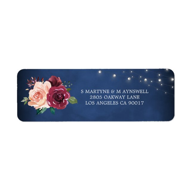 Étiquette Navy Blush Bourgogne Rose Lumières Adresse du Mari (Devant)
