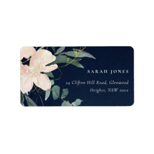 ÉTIQUETTE NAVY BLUSH GOLD FLORAL BUNCH WATERCOLOR ADRESSE