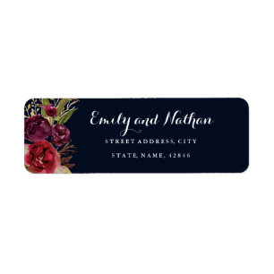 Étiquette Navy Bourgogne Floral Automne Adresse de retour La