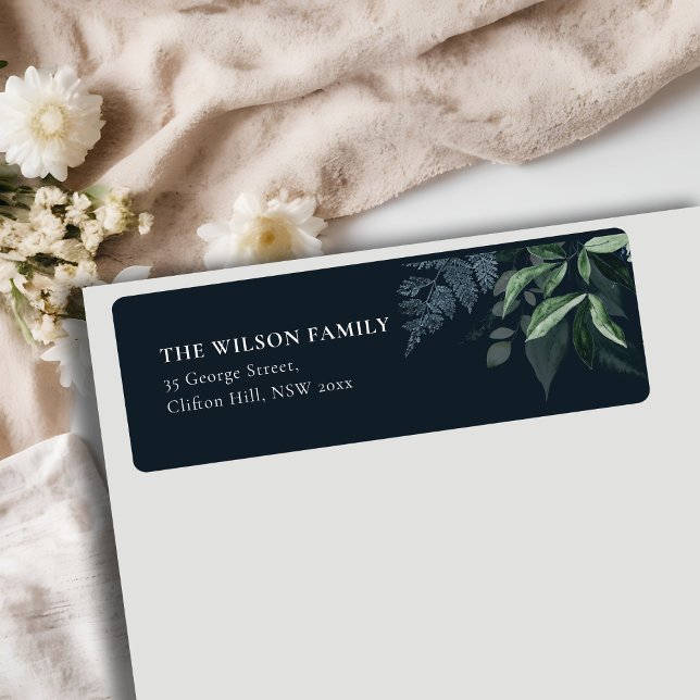 Étiquette Navy Elegant Green Gold Green Verdure Adresse (Créateur téléchargé)