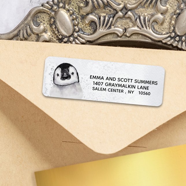 Étiquette Neige d'hiver mignonne petit pingouin (Créateur téléchargé)