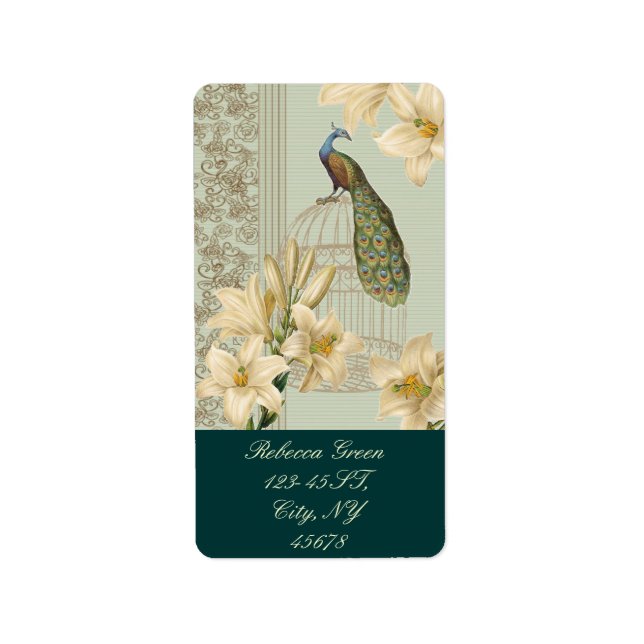 Étiquette nénuphar vintage paon (Devant)