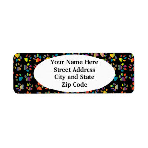 Étiquette Neon Pawprint Black Adresse de retour