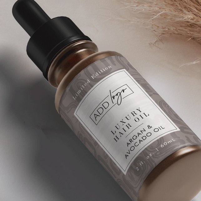Étiquette Neutral Tan Bohemian Logo 2OZ Dropper Bottle (Elegant earthy tones custom logo cosmetic bottle wrap around label design )
